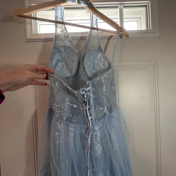 Elegant Baby Blue Fairytale Beaded Halter Prom Dress - Picture 13 of 15